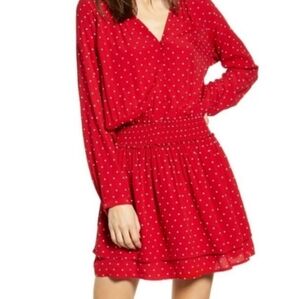 Rails Jasmine Scarlett Red White Polka Dot Smocked Mini Dress XS